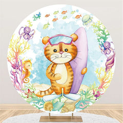 Surfen Tiger Und Meer Welt Runden Baby Dusche Hintergrund