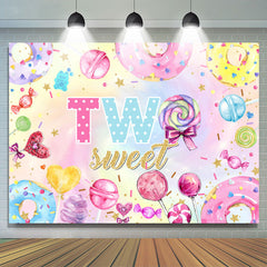 Süße bunte Süßigkeiten und Donuts als Hintergrund für den 2. Geburtstag