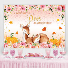 Süss Reh Fast Hier Rosa Blumen Babydusche Hintergrund