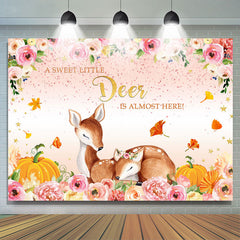 Süss Reh Fast Hier Rosa Blumen Babydusche Hintergrund