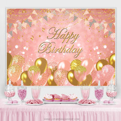 Süss Rosa Ballon Flagge Schleife Glücklich Geburtstag Hintergrund
