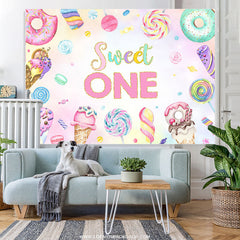 Süße rosa Nachtisch Eiscreme Ein Geburtstags Hintergrund