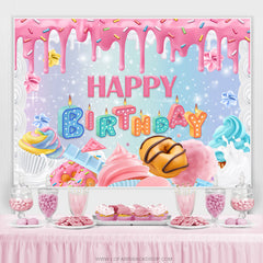 Süss Rosa Eis Creme Kuchen Mädchen Glücklich Geburtstag Hintergrund