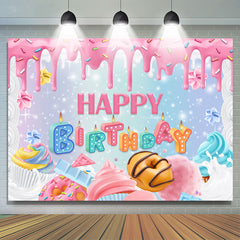 Süss Rosa Eis Creme Kuchen Mädchen Glücklich Geburtstag Hintergrund