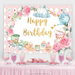 Tee Party Thema Rosa England Glücklich Geburtstag Hintergrund
