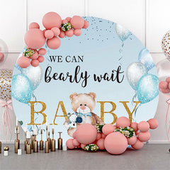 Teddy Tragen Ballon Blau Babydusche Runden Hintergrund
