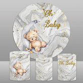 Teddy Tragen Grau Runden Baby Dusche Hintergrund Bausatz