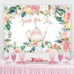 Zeit für Tee Rosa Blumen Teekanne Hintergrund für Tee Party