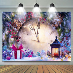 Uhr Schneebedeckt Gegenwärtig Pflanzen Weihnachten Hintergrund