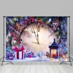 Uhr Schneebedeckt Gegenwärtig Pflanzen Weihnachten Hintergrund