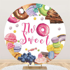 Zwei Süß Donuts Glücklich Geburtstag Kreis Hintergrund
