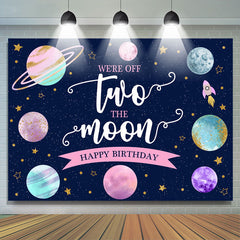 Zwei Der Mond Rosa Grün Planet 2 Geburtstag Hintergrund