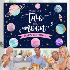 Zwei Der Mond Rosa Grün Planet 2 Geburtstag Hintergrund