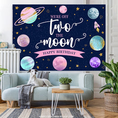 Zwei Der Mond Rosa Grün Planet 2 Geburtstag Hintergrund
