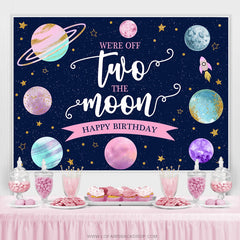 Zwei Der Mond Rosa Grün Planet 2 Geburtstag Hintergrund