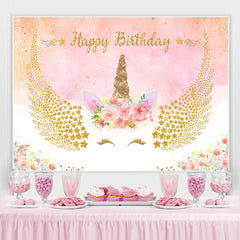Einhorn Blume Rosa Glücklich Geburtstag Hintergrund Für Mädchen