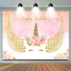 Einhorn Blume Rosa Glücklich Geburtstag Hintergrund Für Mädchen