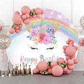 Einhorn Regenbogen Blumen Kreis Glücklich Geburtstag Hintergrund