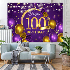 Violett Ballon Blumen Glücklich 100 Geburtstag Hintergrund