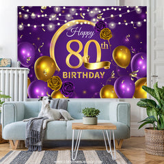 Violett Ballon Blumen Glücklich 80 Geburtstag Hintergrund