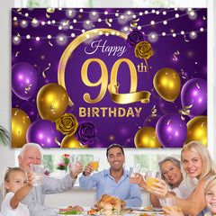 Violett Ballon Blumen Glücklich 90 Geburtstag Hintergrund