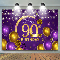 Violett Ballon Blumen Glücklich 90 Geburtstag Hintergrund