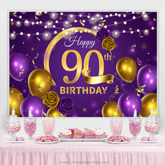 Violett Ballon Blumen Glücklich 90 Geburtstag Hintergrund