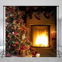 Warm Kamin Weihnachten Baum Hintergrund für Foto-Shooting