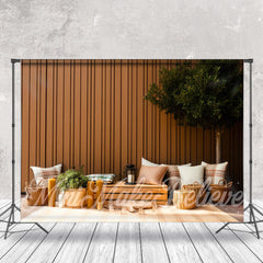 Warm Holz Wand Kissen Grün Strauch Frühling Hintergrund