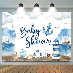 Aquarell Segeln Boot Leuchtturm Babydusche Hintergrund
