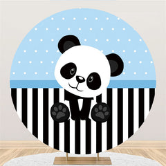 Weiß Und Schwarz Panda Runden Blau Baby Dusche Hintergrund