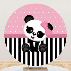 Weiß Und Schwarz Panda Runden Rosa Baby Dusche Hintergrund