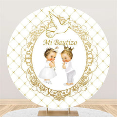 Weiß Und Golden Themenorientiert Runden Baby Dusche Hintergrund