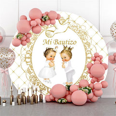 Weiß Und Golden Themenorientiert Runden Baby Dusche Hintergrund