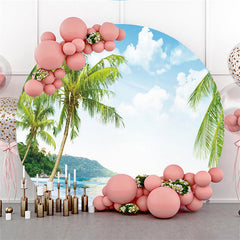 Weiß Wolke Und Kokosnuss Baum Runden Sommer Strand Hintergrund
