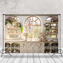 Weiß Schrank Blumen Vase Fenster Bäume Hintergrund