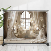 Weiß Vorhang Und Blumen Fenster Hochzeit Hintergrund