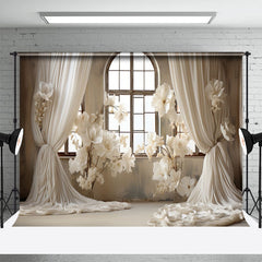 Weiß Vorhang Und Blumen Fenster Hochzeit Hintergrund