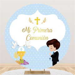 Weiß Taube Kreuzen Blau Glücklich Geburtstag Runden Hintergrund