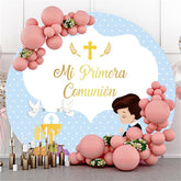 Weiß Taube Kreuzen Blau Glücklich Geburtstag Runden Hintergrund