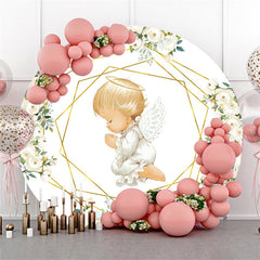 Weiß Blumen Und Wenig Kinder Runden Babydusche Hintergrund
