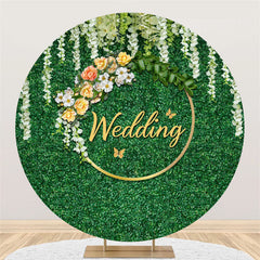 Weiß Blumen Grün Blätter Runden Hochzeit Hintergrund Banner
