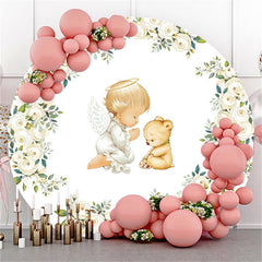 Weiß Blumen Runden Baby Und Tragen Babydusche Hintergrund