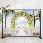 Weiß Gaze Blume Bogen Strand Hochzeit Hintergrund