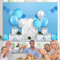 Weiss Hölzern Blau Luftballons Glücklich Geburtstag Hintergrund