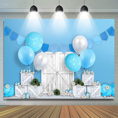 Weiss Hölzern Blau Luftballons Glücklich Geburtstag Hintergrund