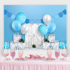 Weiss Hölzern Blau Luftballons Glücklich Geburtstag Hintergrund