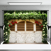 Weiß Hölzern Tür Grün Kriechpflanze Frühling Hintergrund