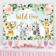 Wild Eins Rosa Blumen Tiere 1 Geburtstag Hintergrund