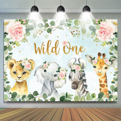 Wild Eins Rosa Blumen Tiere 1 Geburtstag Hintergrund